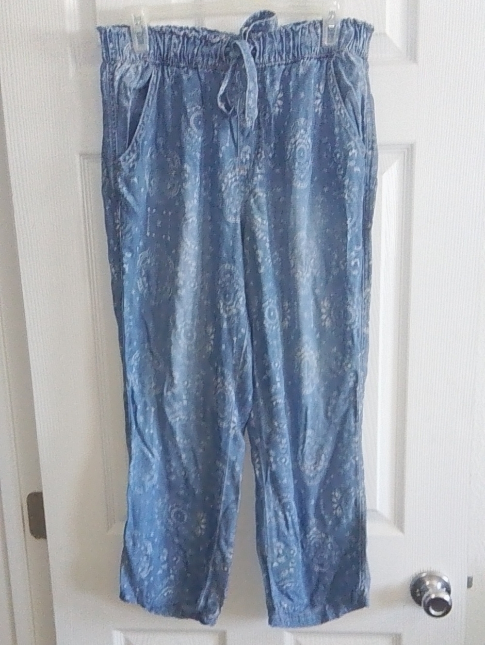 Boho Print Knox Rose Light Blue Printed Elastic Waist Dress Size L